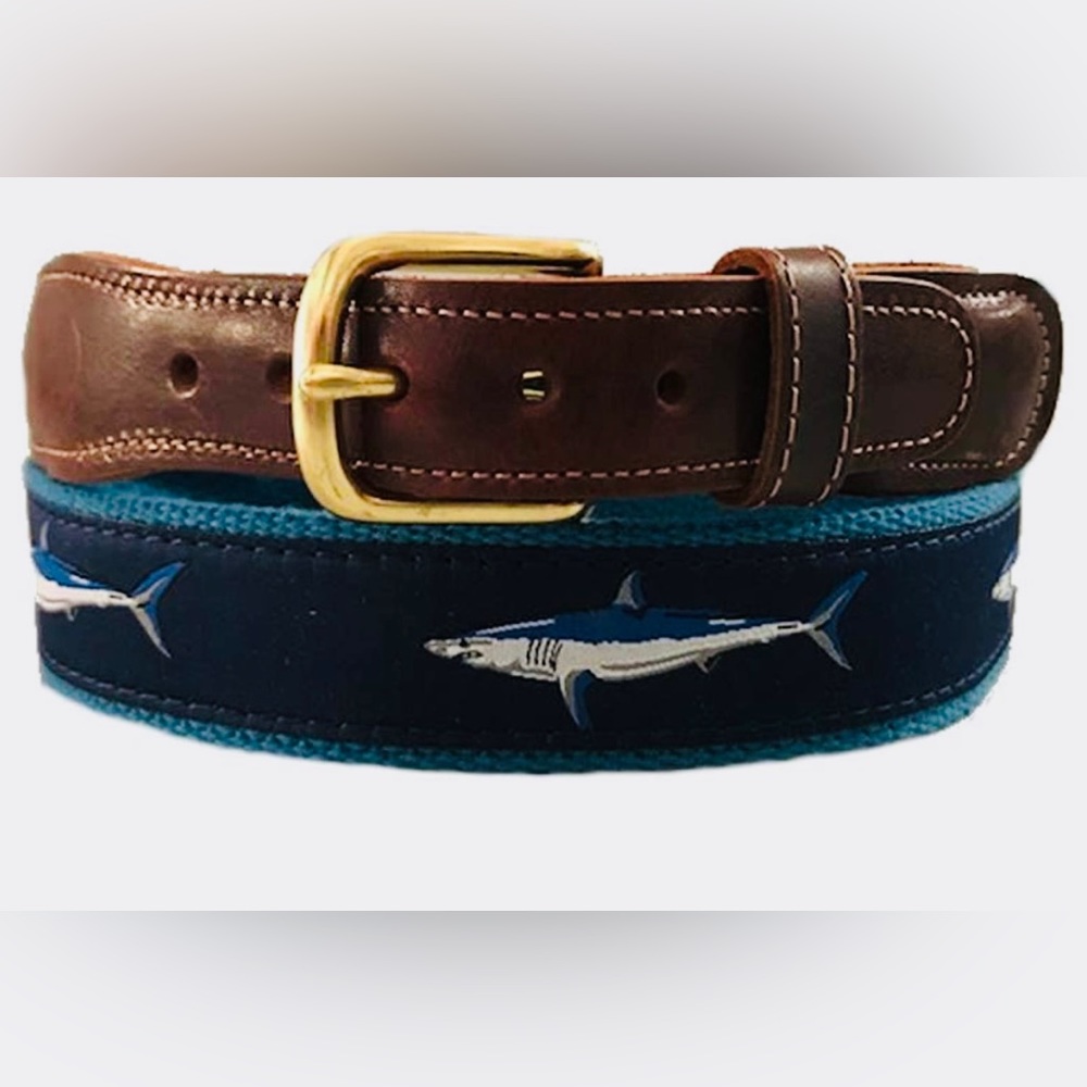 🦈 Preston Boys Nautical Blue Shark Leather Tipped Belt 26